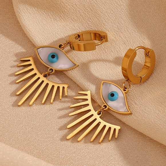 NEW: Evil Eyes Earrings*18K Gold Plated*Waterproof*Sweatproof*Tarnish Free* - Picture 2 of 8